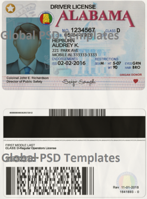 Alabama Drivers License (scan) Template (V2)
