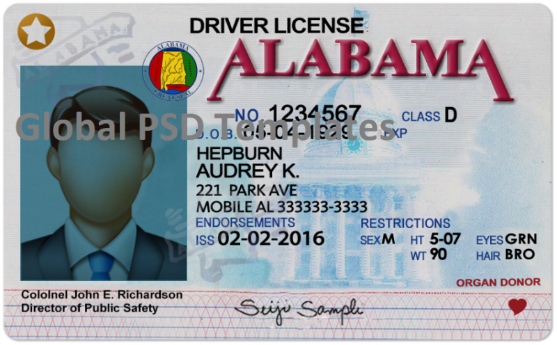 Alabama Drivers License (Front & Back) Template (V2)