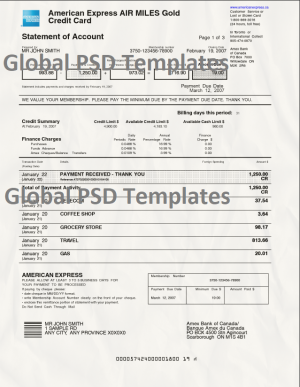 Amex Card Account Statement Template