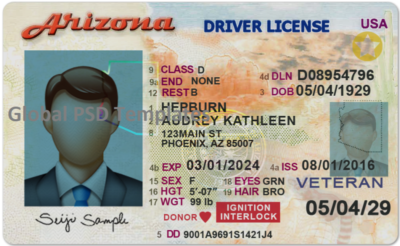 Arizona Driver License (Front & Back) Template