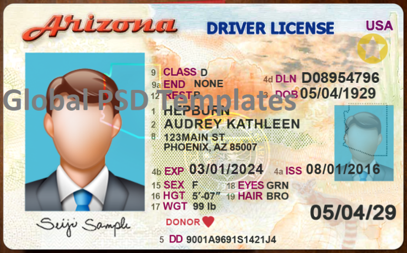 Arizona Driver License (Front & Back) Template  v2