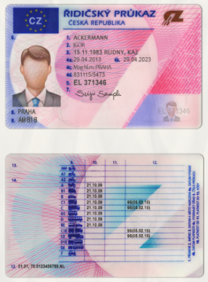 Czech Republic, Czechia Driving Licence Template (scan)