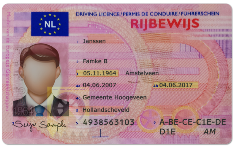 Netherlands Driving Licence (Front & Back) Template