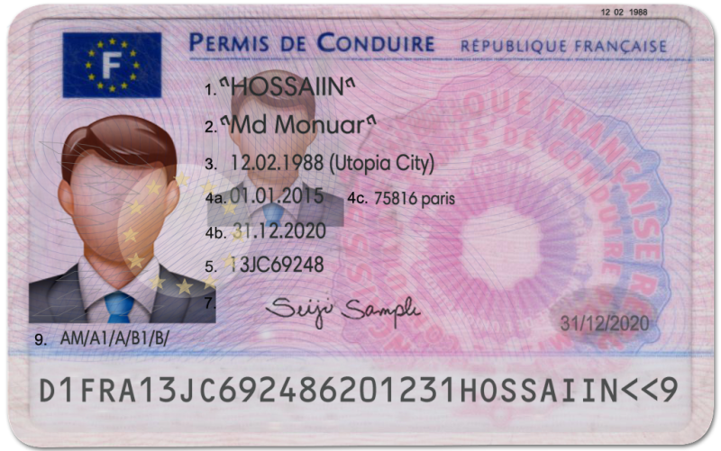 France Driving Licence (Front & Back) Template