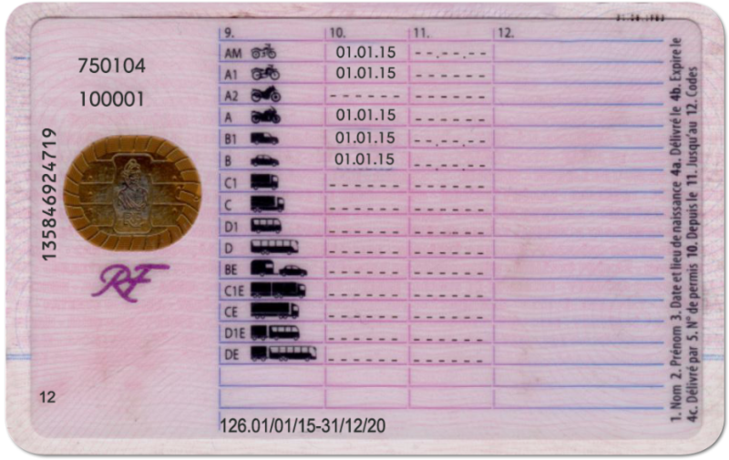 France Driving Licence (Front & Back) Template - Image 2