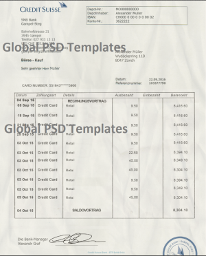 Swiss Bank Statement Template