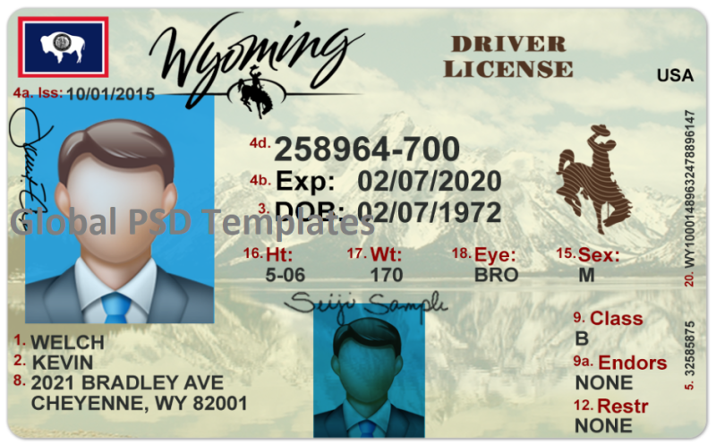 Wyoming Driver License(Front & Back) Template
