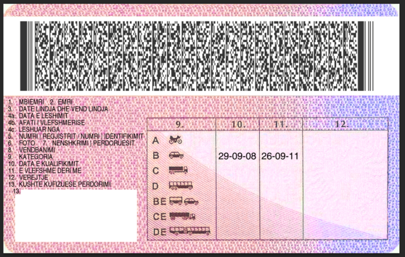 Albania Driving Licence Template - Image 2