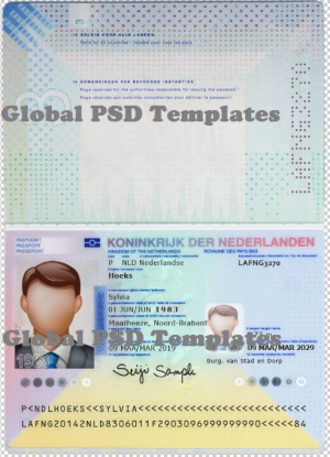 Netherlands (Dutch) E-Passport Template