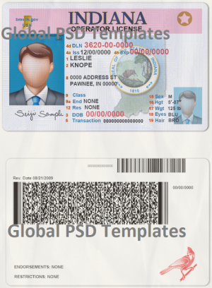 Indiana Drivers License Template (scan) V1