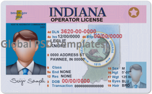 Indiana Drivers License Template (Front & Back) V1