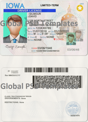 Iowa Drivers License Template (scan)
