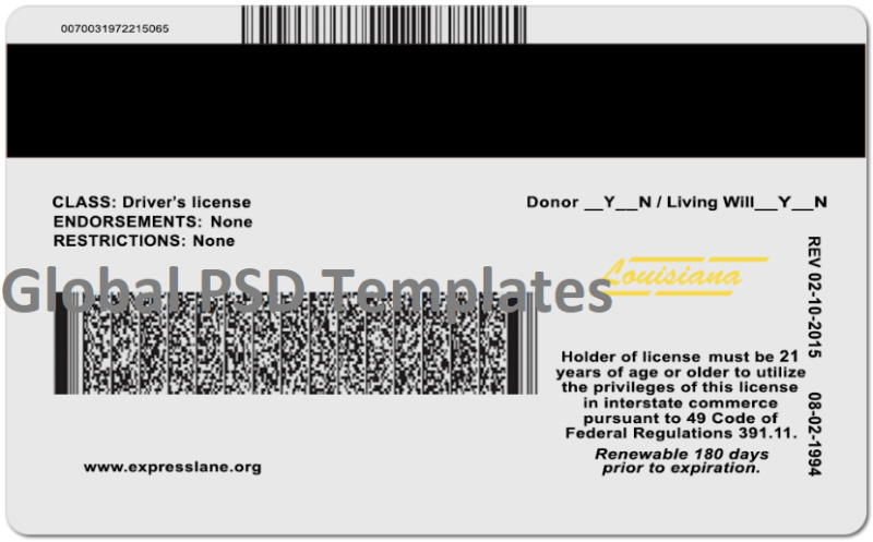 Louisiana Drivers License Template (Front & Back) - Image 2