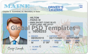 Maine Drivers License Template (Front & Back) V2