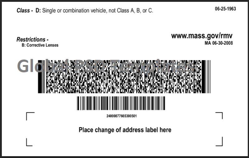 Massachusetts Drivers License Template V1 - Image 2