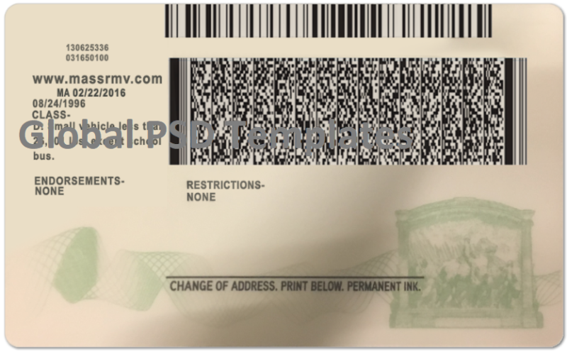 Massachusetts Drivers License Template (Front & Back) V2 - Image 2