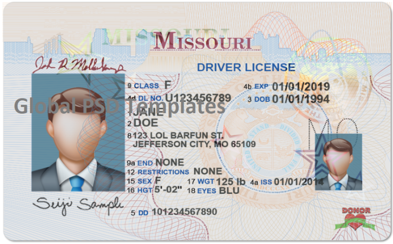 Missouri Drivers License Template (Front & Back)