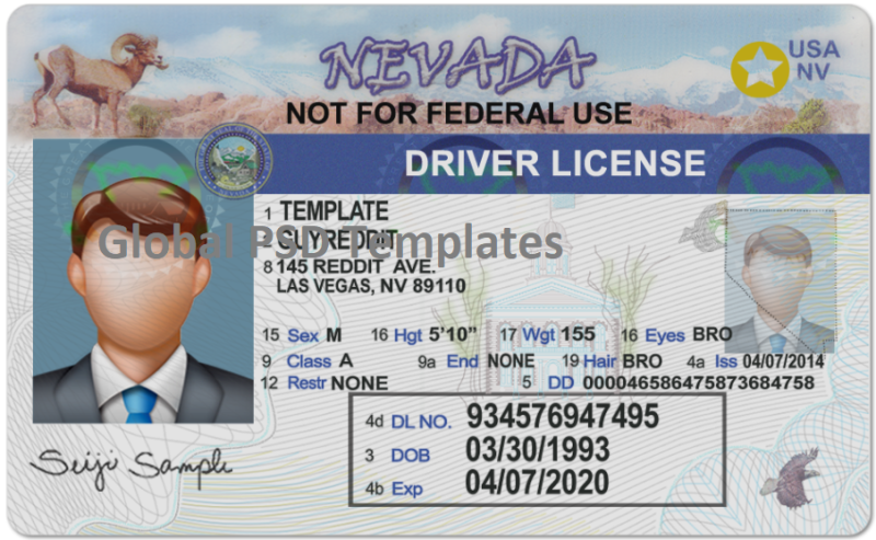 Nevada Drivers License Template (Front & Back) V2