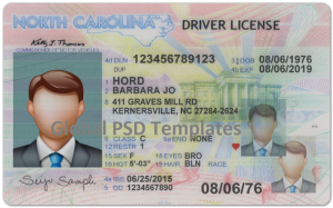 North Carolina Drivers License Template (Front & Back)