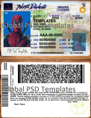 North Dakota	Drivers License Template