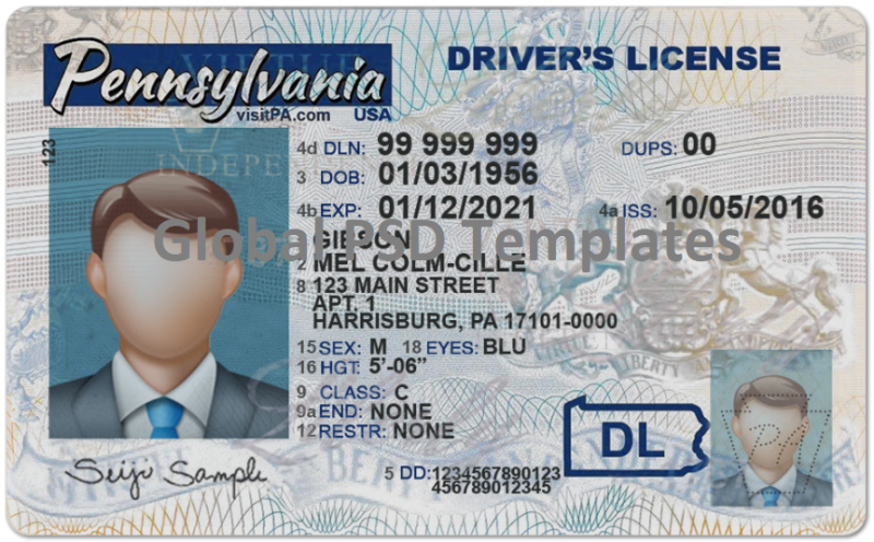 Pennsylvania Drivers License Template (Front & Back)