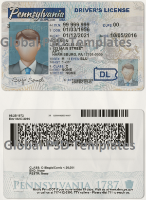 Pennsylvania Drivers License Template (scan)