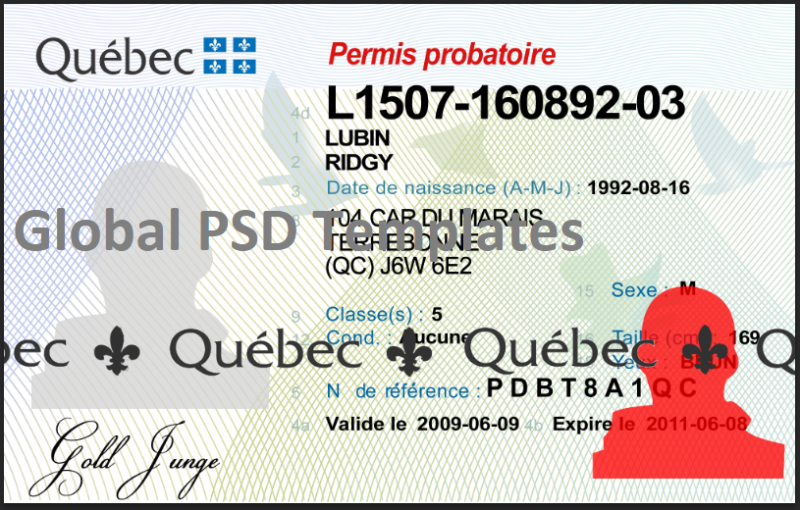 Canada Quebec Drivers License Template