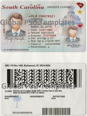 South Carolina Drivers License Template (scan) V2