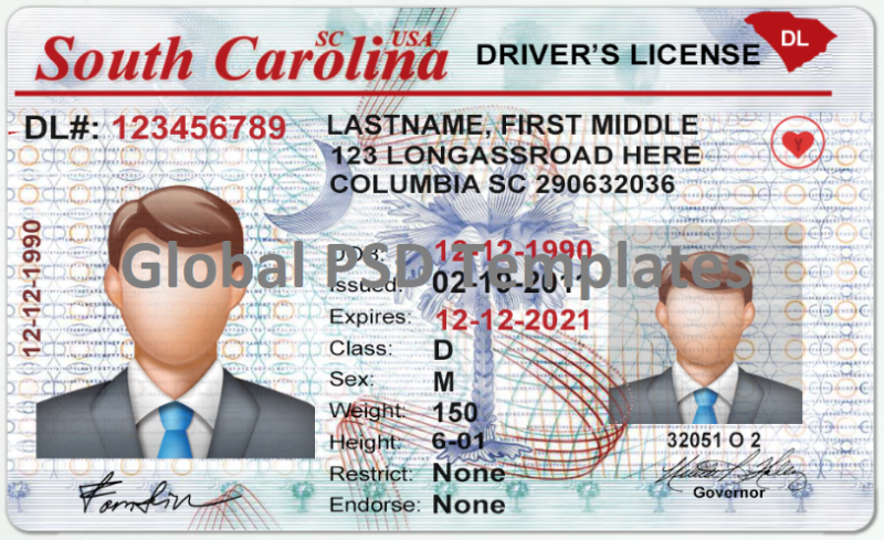 South Carolina Drivers License Template (V1) - Image 2