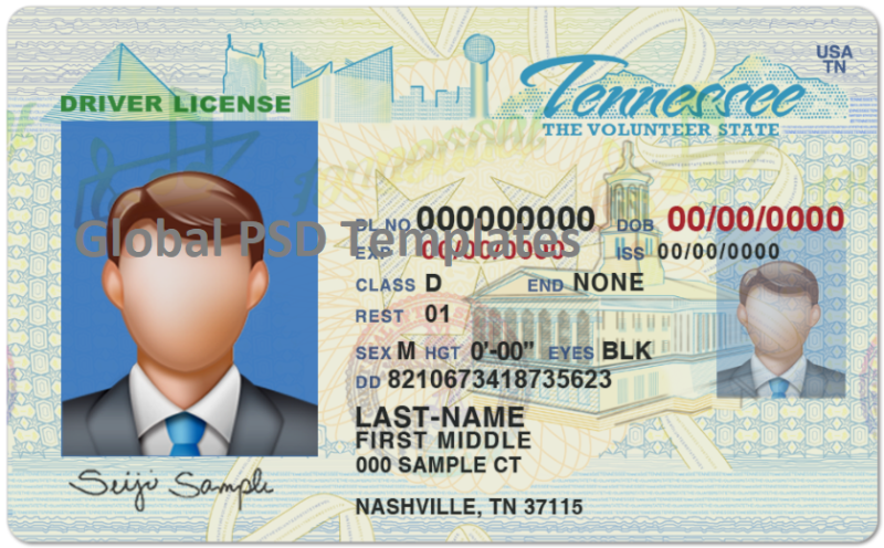 Tennessee Drivers License Template (Front & Back) V2