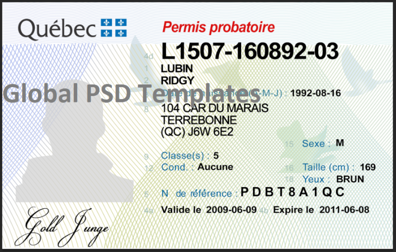Canada Quebec Drivers License Template - Image 3