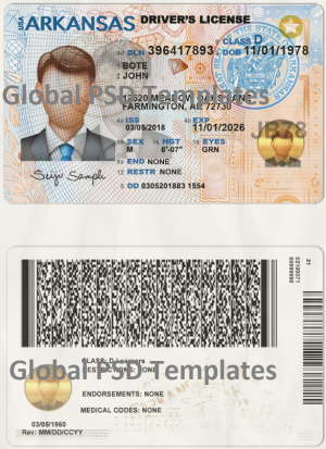 Arkansas Drivers License Template (scan) V2