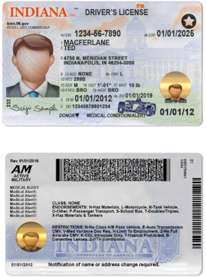 Indiana Drivers License Template Car  (V2)