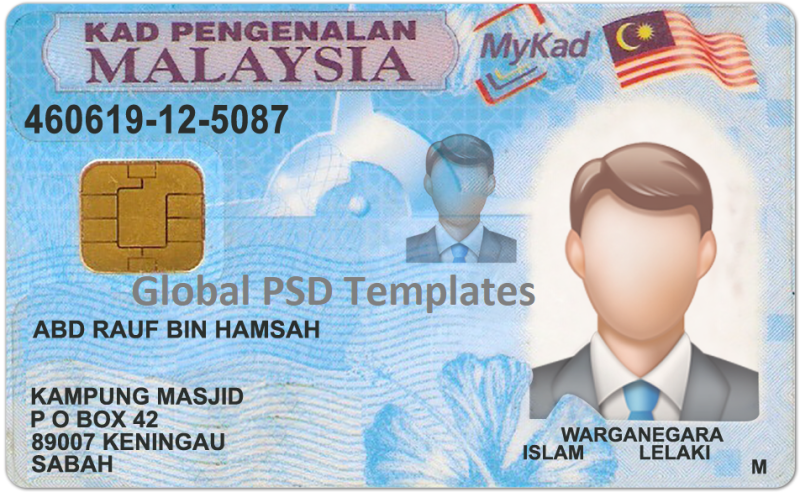 Malaysia ID Card Template (Front & Back)