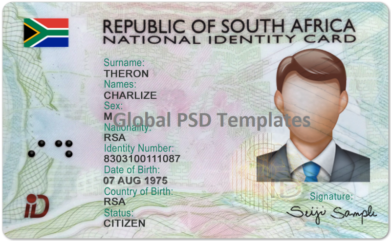 South Africa ID Card Template (Front & Back)