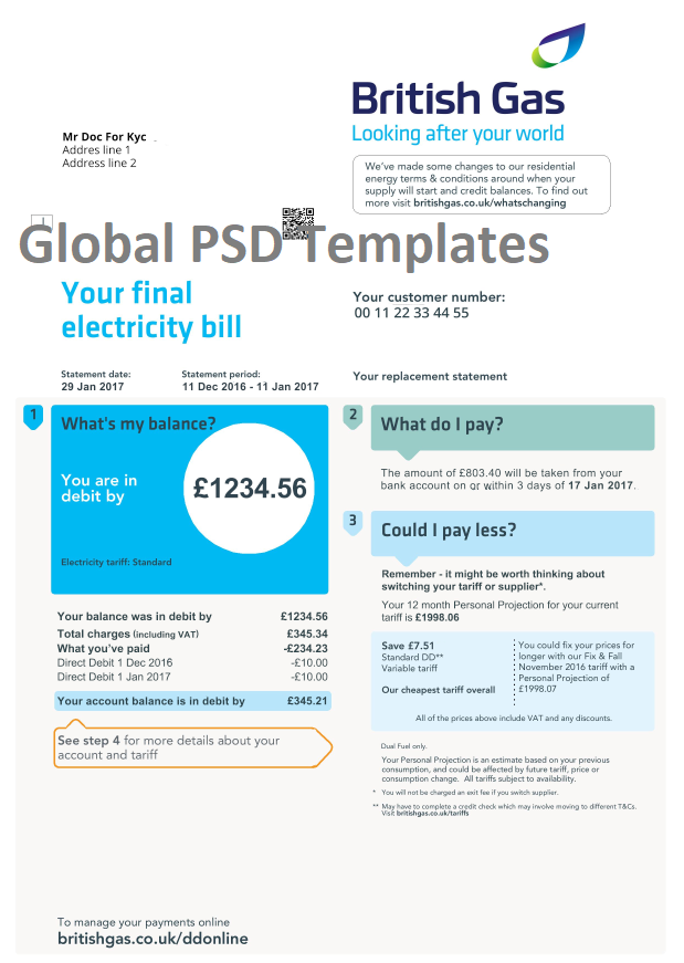 UK British Gas Bill Template