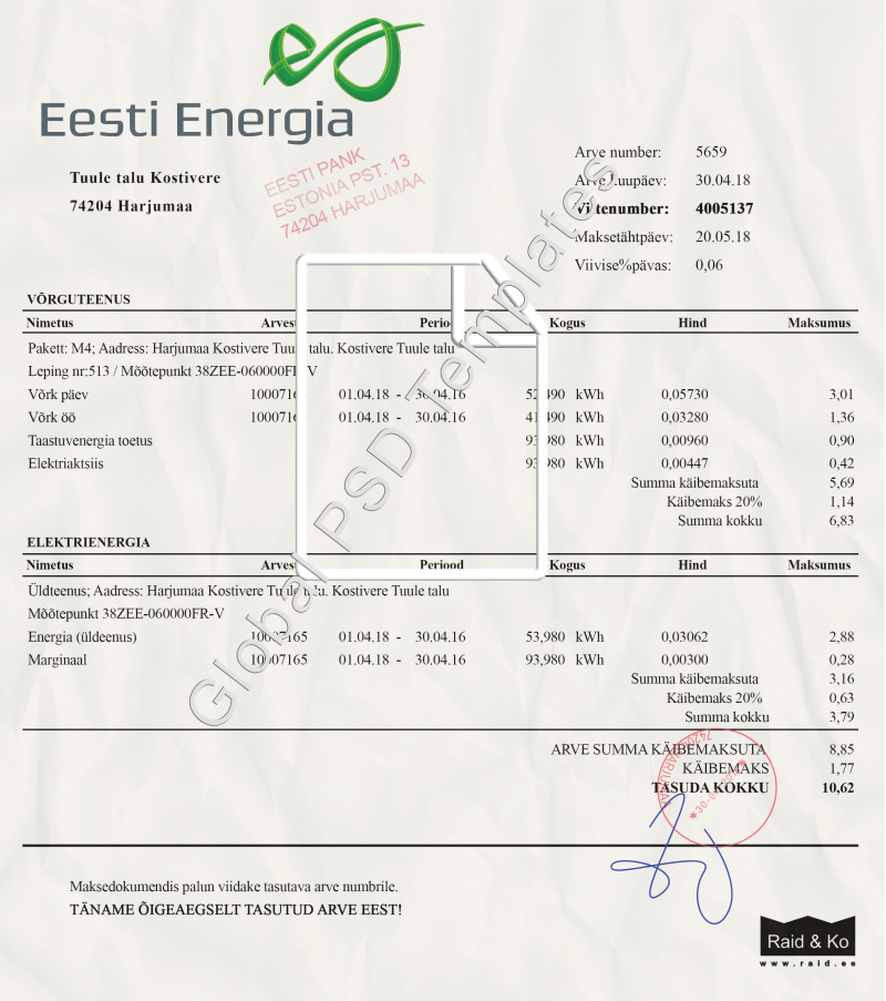 Estonian Electricity Bill PSD Template