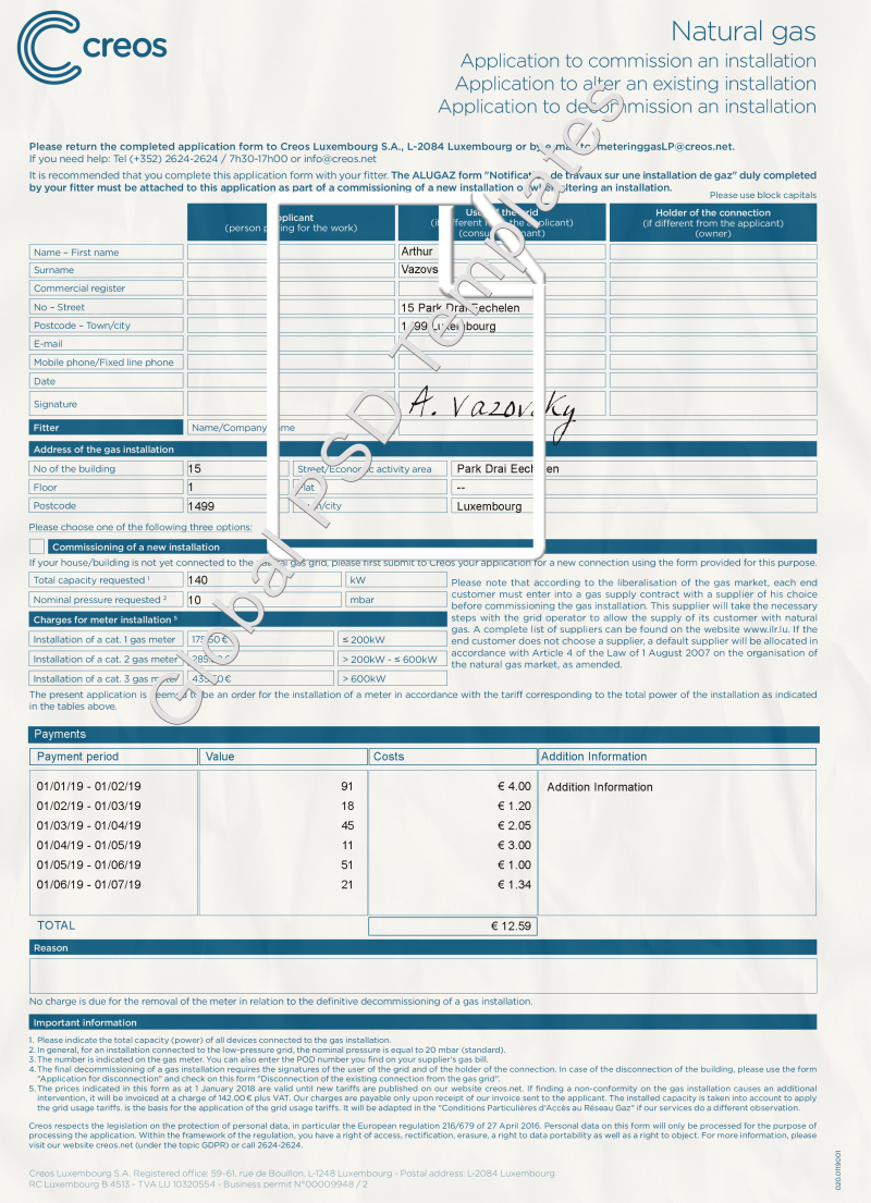 Luxembourg Utility Bill PSD Template
