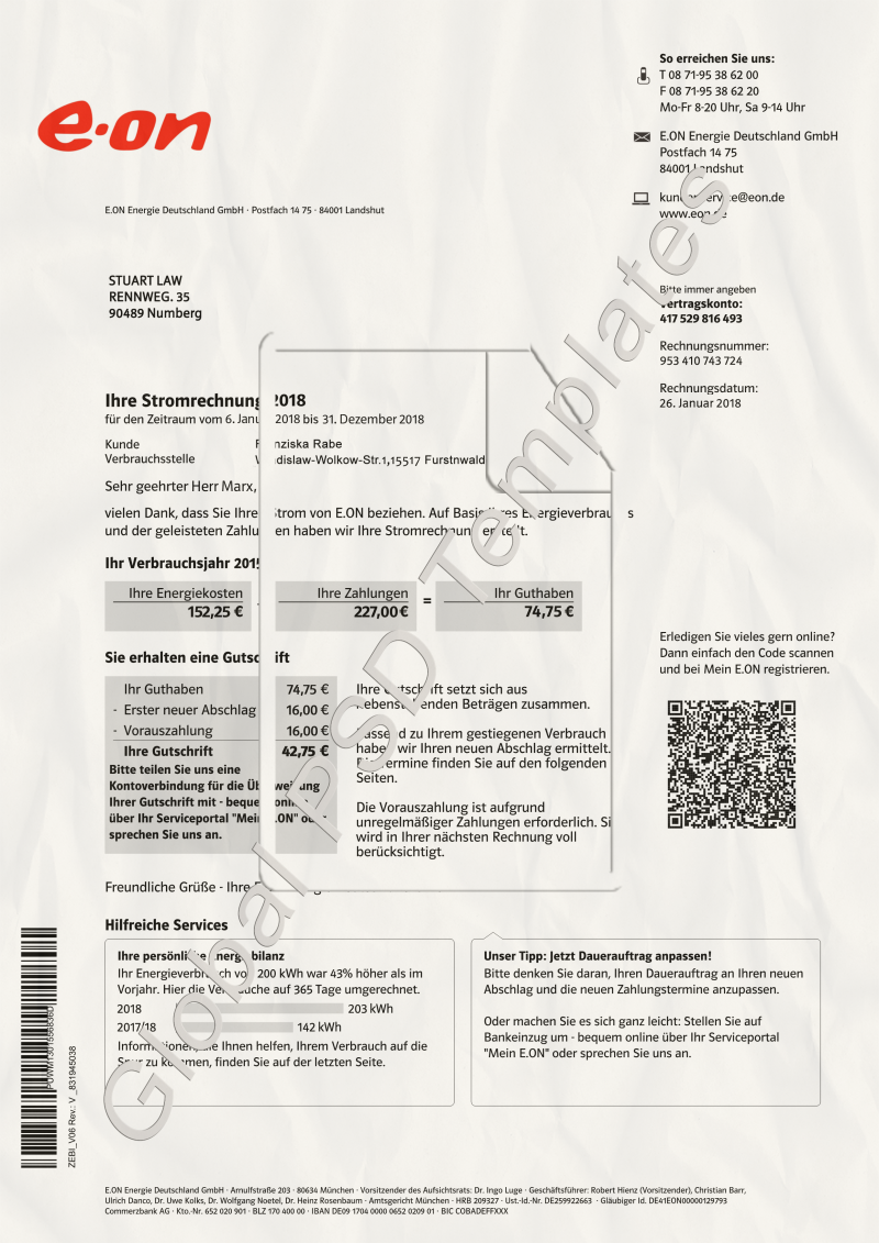 Germany Utility Bill PSD Template