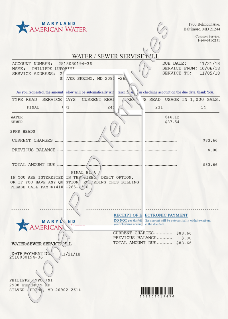 Maryland Water Bill PSD Template