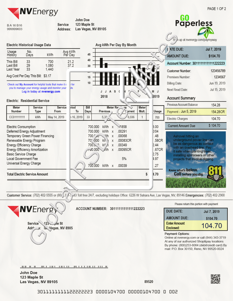 Nevada Utility Bill PSD Template