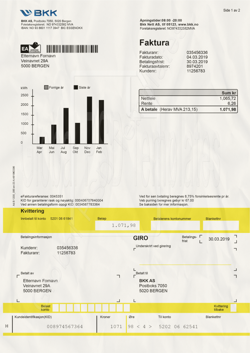 Norsk Utility Bill PSD Template