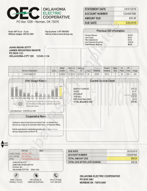 Oklahoma Electricity Bill PSD Template