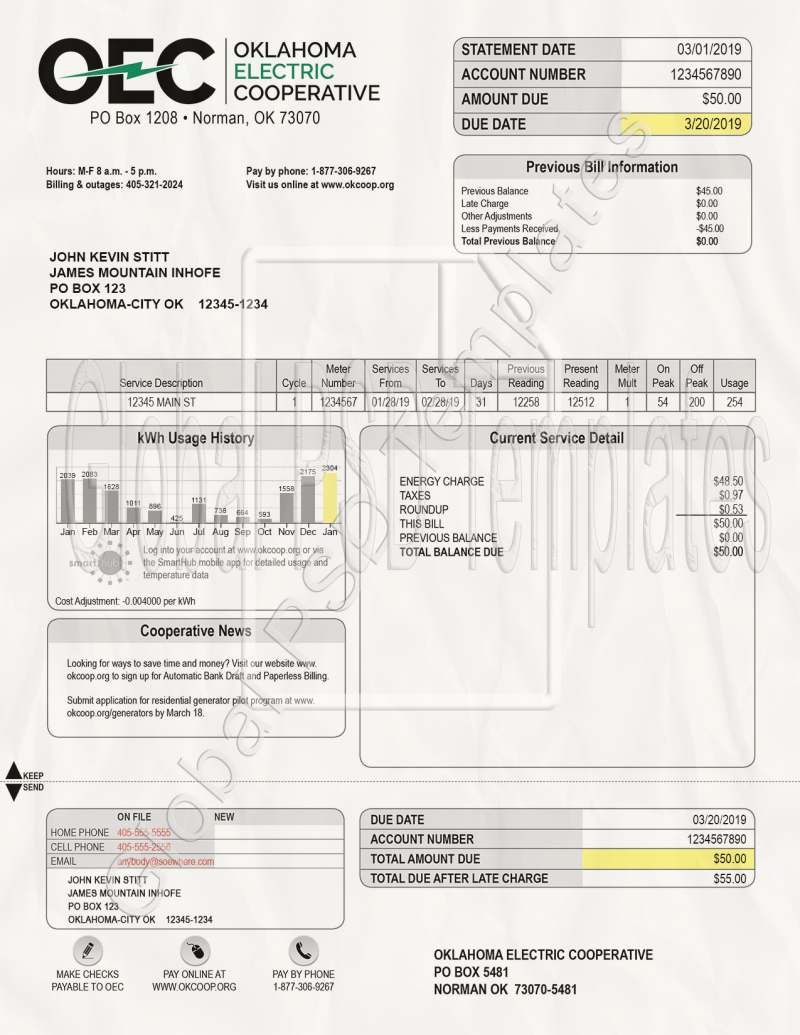 Oklahoma Electricity Bill PSD Template