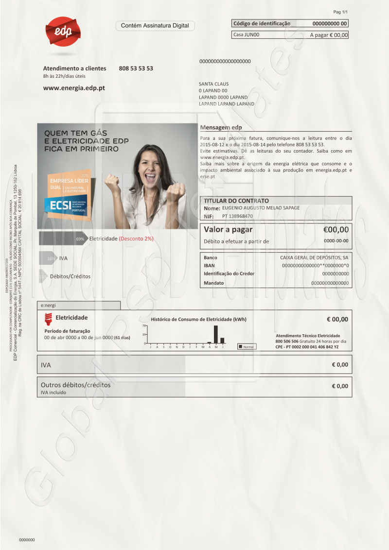 Portugal Utility Bill PSD Template