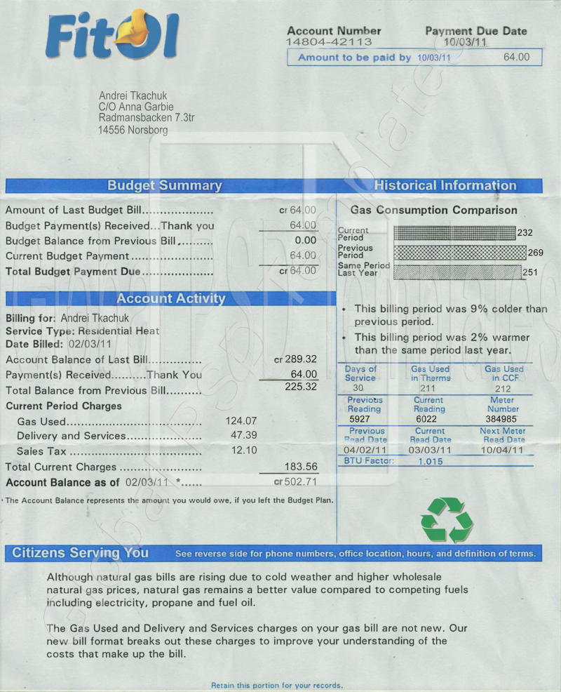 Sweden Utility Bill PSD Template