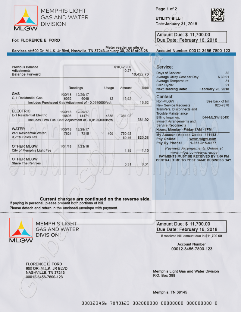 Tennessee Utility Bill PSD Template