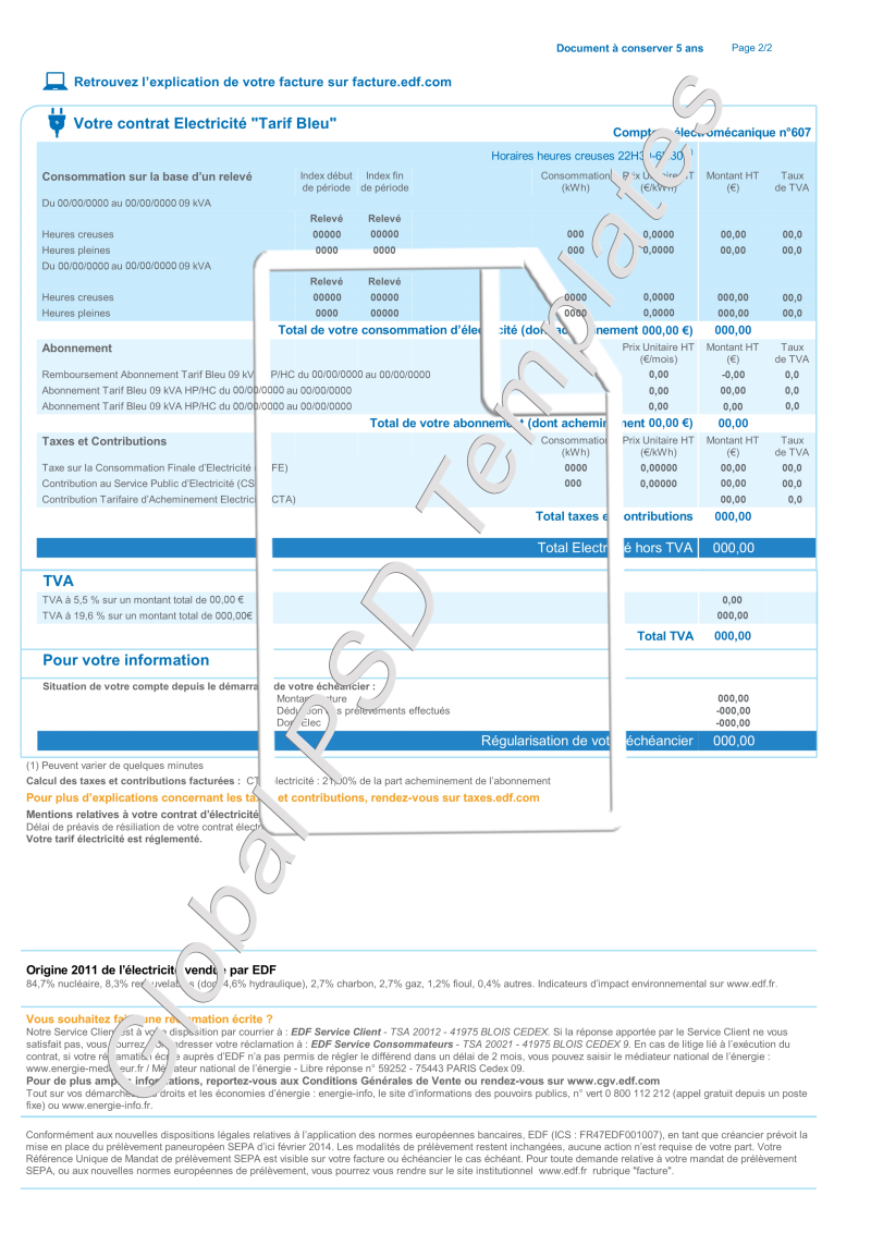 France Utility Bill PSD Template - Image 2