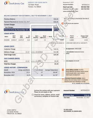 New Jersey Gas Bill PSD Template
